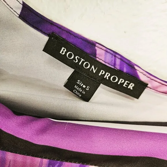 Boston Proper Purple Feminine Floral Print Handkerchief Hem Maxi Dress Size S
