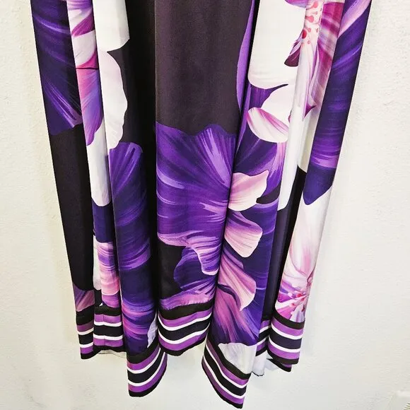 Boston Proper Purple Feminine Floral Print Handkerchief Hem Maxi Dress Size S