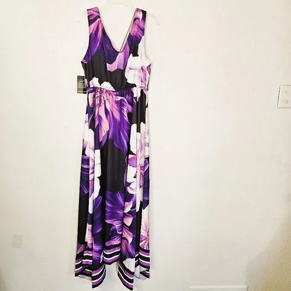 Boston Proper Purple Feminine Floral Print Handkerchief Hem Maxi Dress Size S