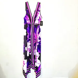 Boston Proper Purple Feminine Floral Print Handkerchief Hem Maxi Dress Size S