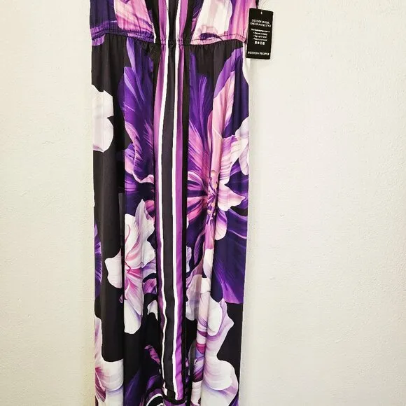 Boston Proper Purple Feminine Floral Print Handkerchief Hem Maxi Dress Size S