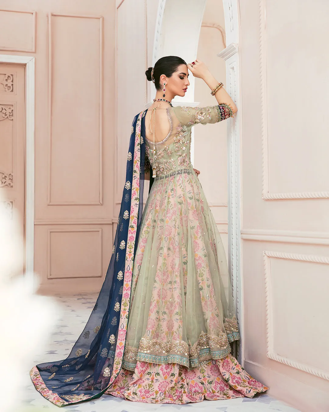 Bridal Pink Lehenga with Front Open Gown Pakistani