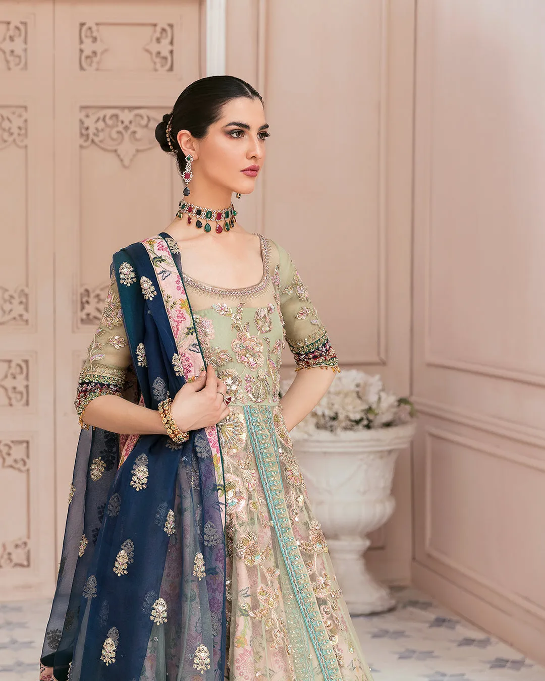 Bridal Pink Lehenga with Front Open Gown Pakistani