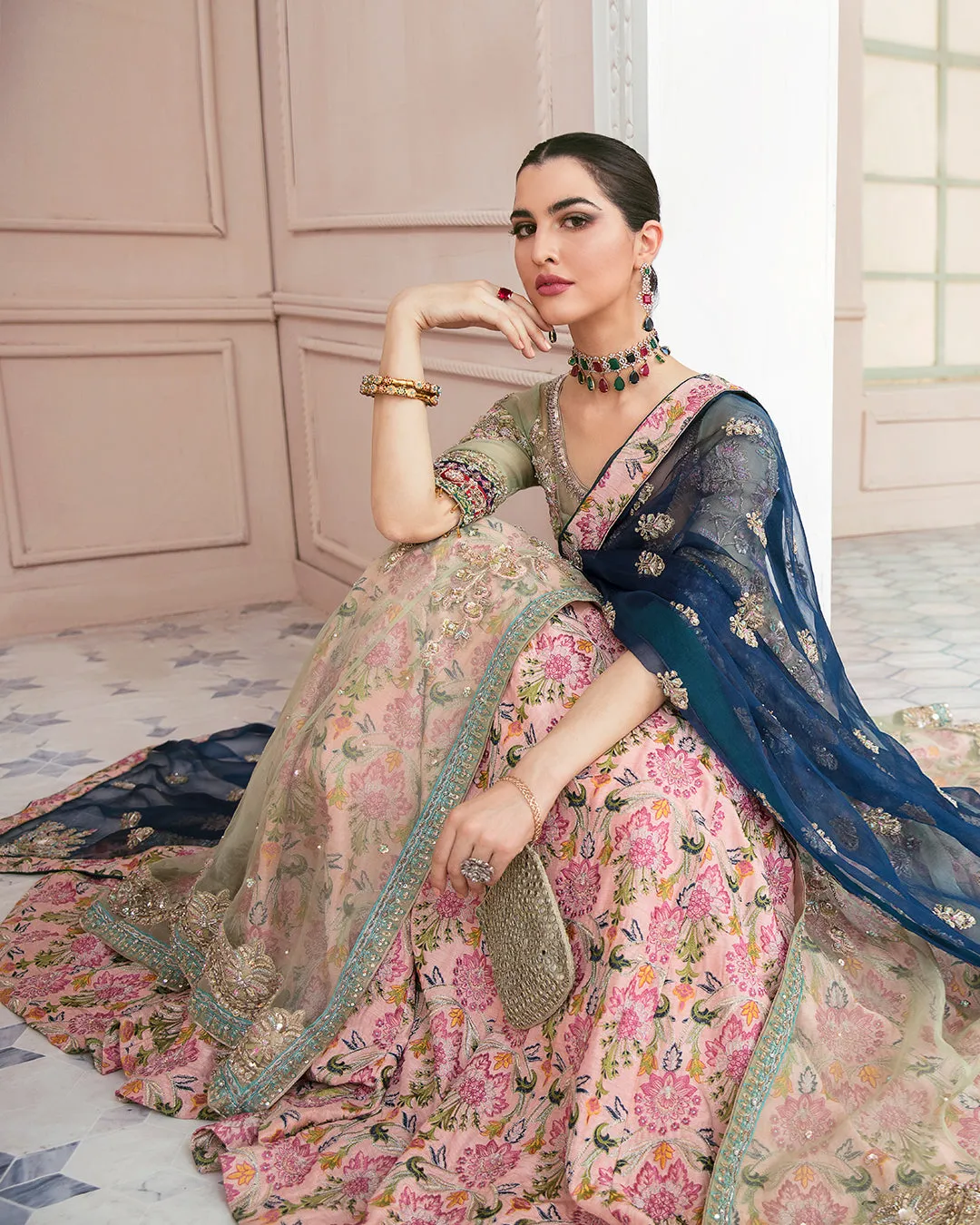 Bridal Pink Lehenga with Front Open Gown Pakistani