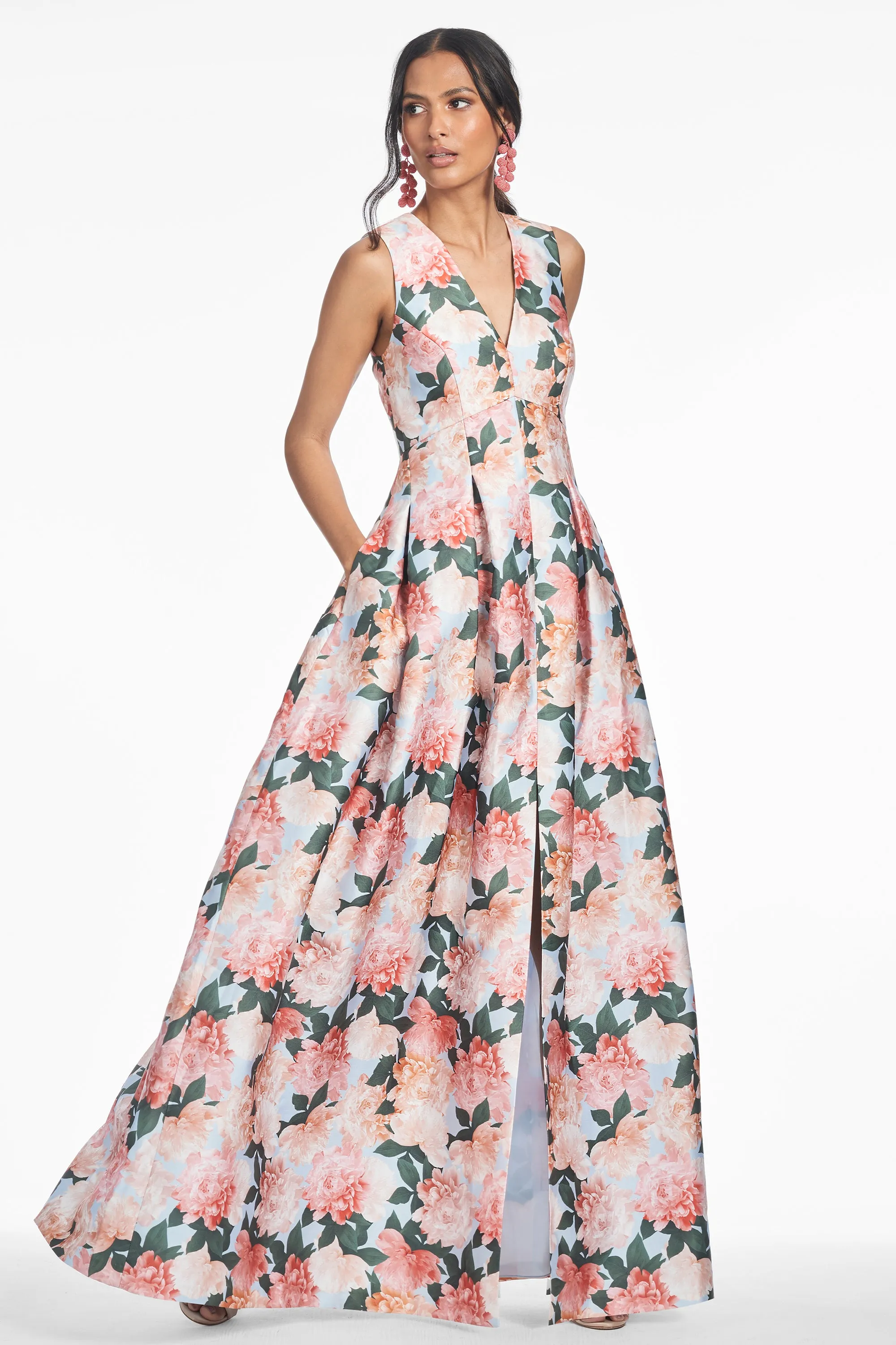 BROOKE GOWN - PEACH PEONIES