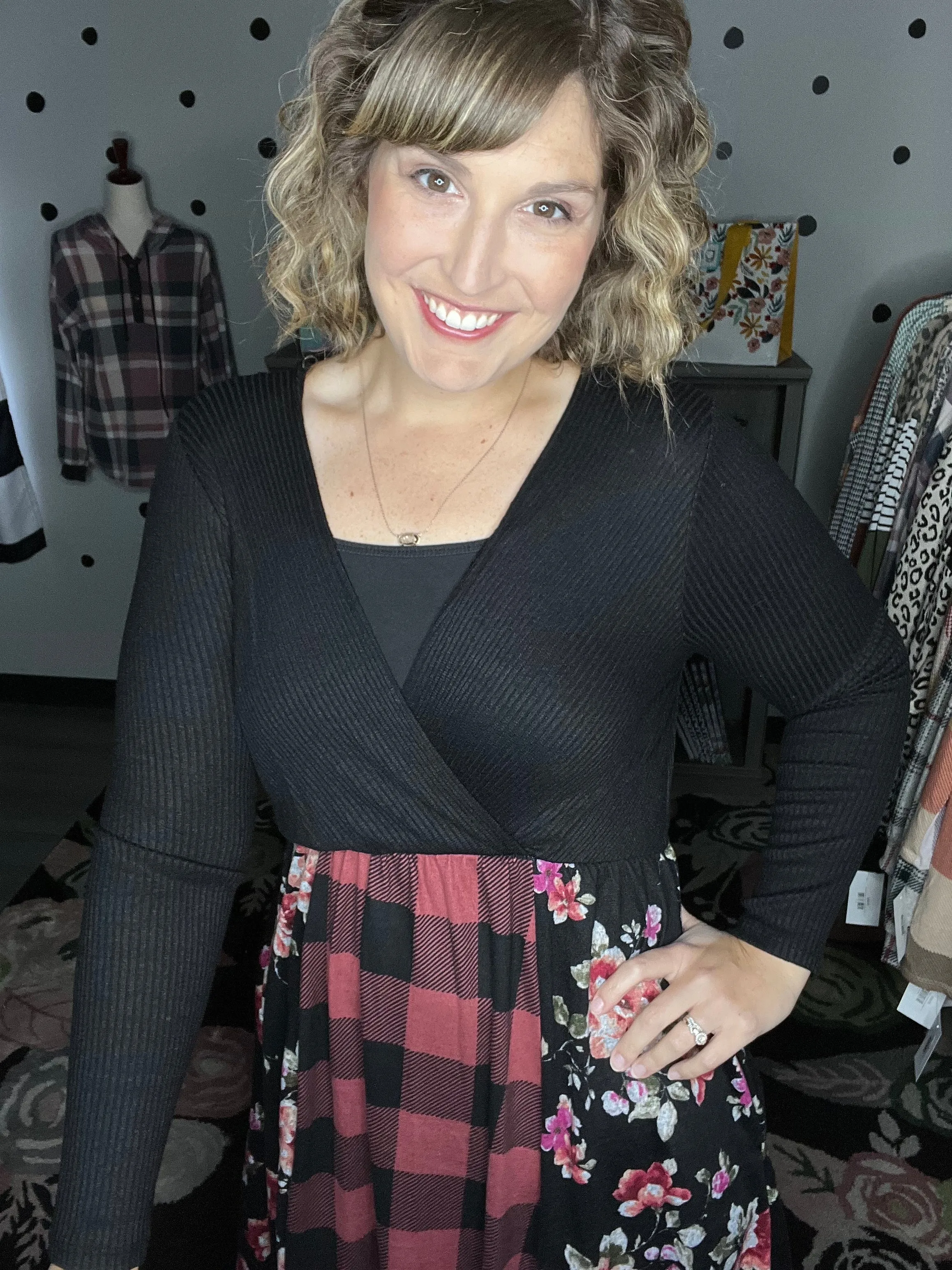 Buffalo Plaid & Floral Fit & Flare Dress