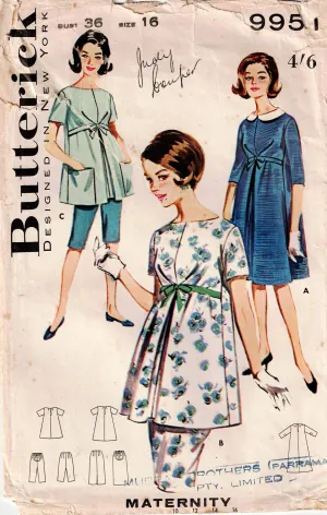 Butterick 9951 Classic Maternity Ensemble 1960s Vintage Sewing Pattern Size 16 Bust 36 inches