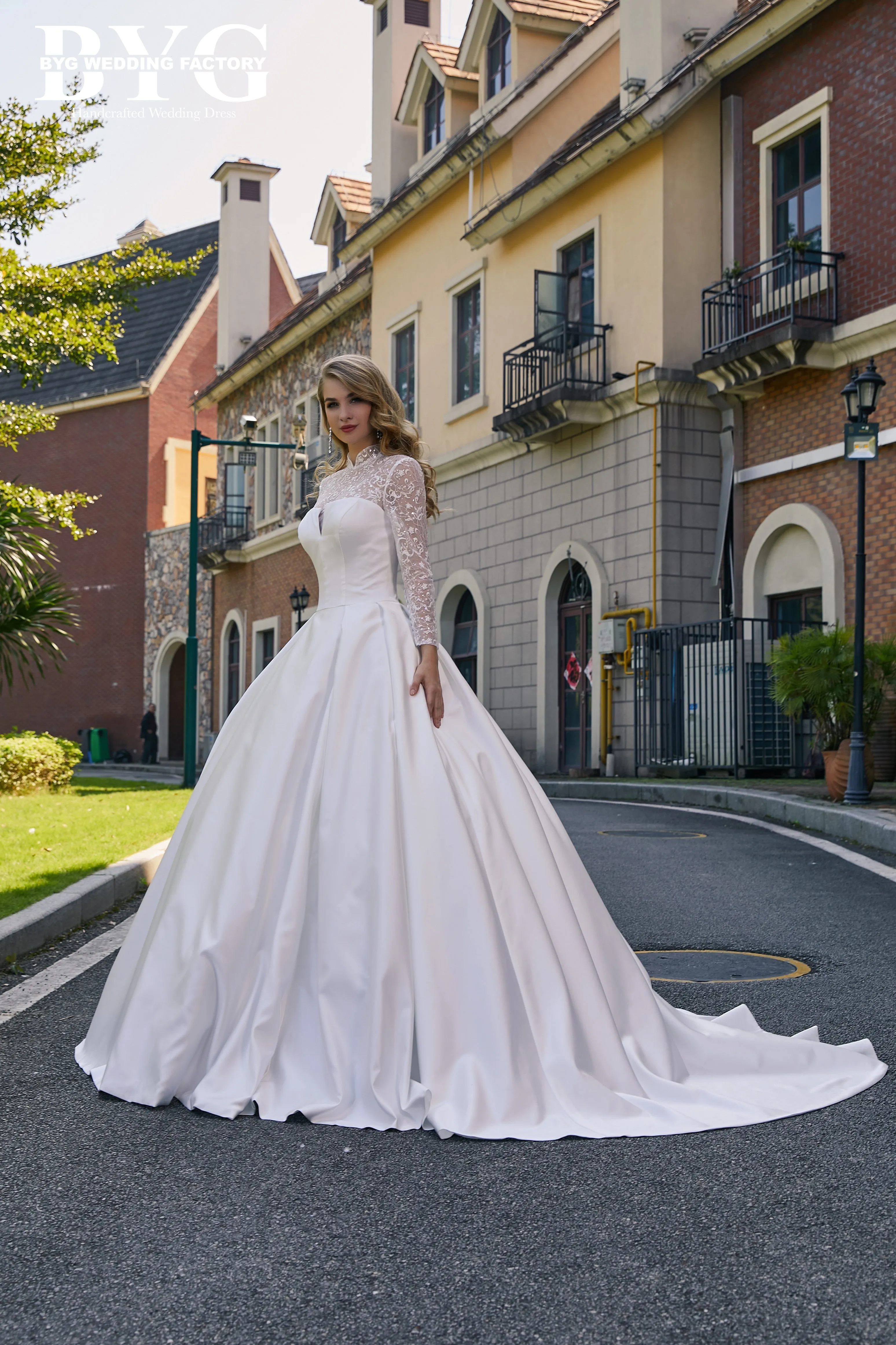 BYG #29712 two in one elegance satin wedding dress
