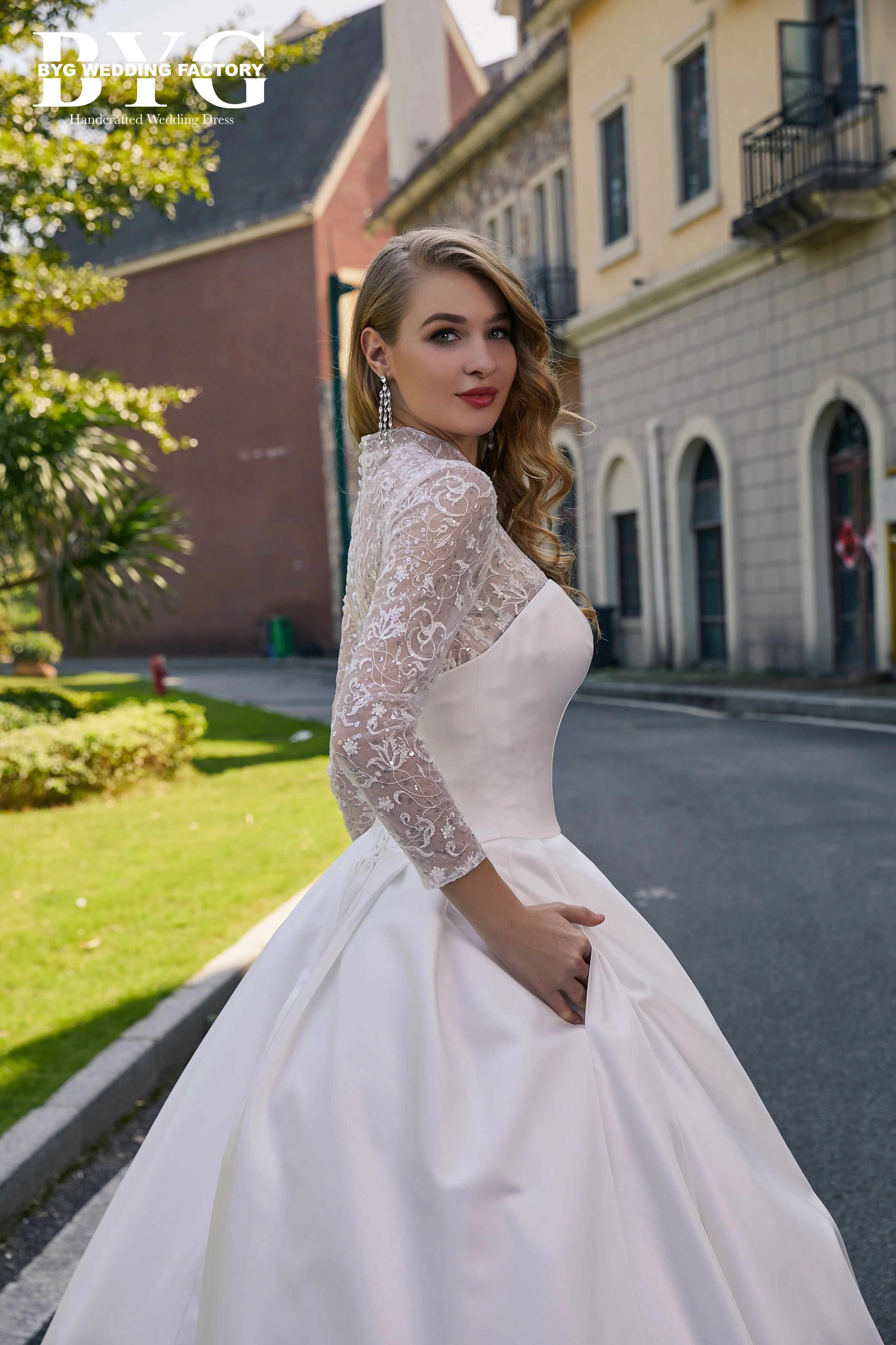 BYG #29712 two in one elegance satin wedding dress