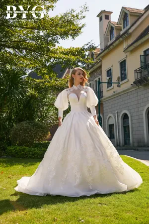 BYG #C003 two in one puff sleeves wedding dress