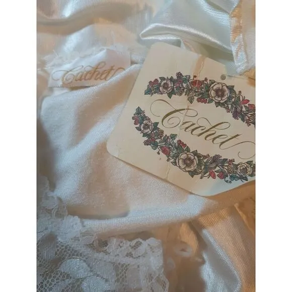 Cachet Nightgown Size Medium White Satin Prairie Romantic Vintage Deadstock