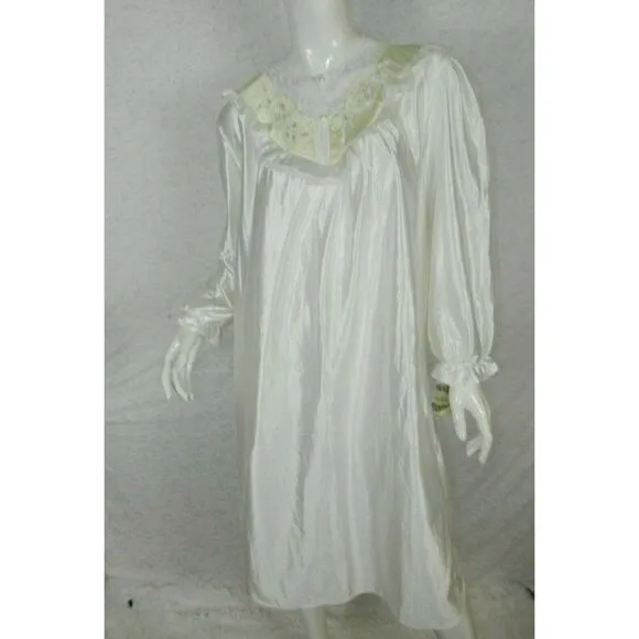 Cachet Nightgown Size Medium White Satin Prairie Romantic Vintage Deadstock