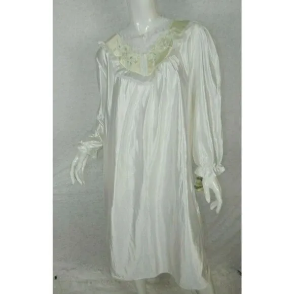 Cachet Nightgown Size Medium White Satin Prairie Romantic Vintage Deadstock
