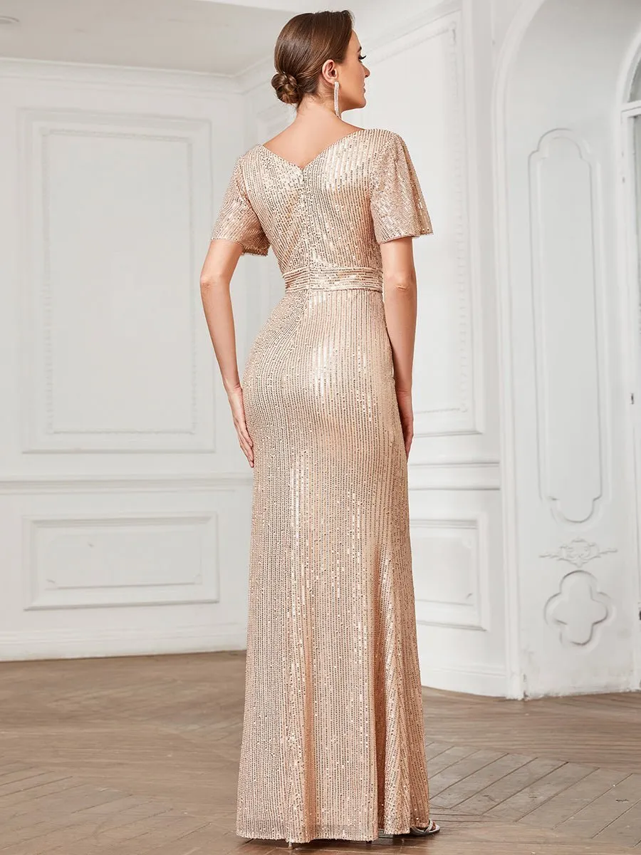 Carolina short sleeve sequin dress in rose gold