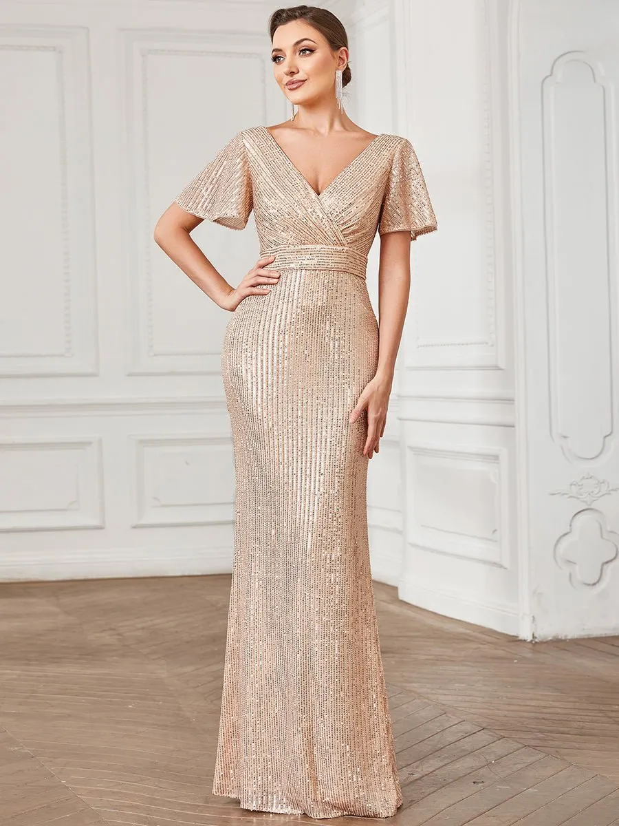 Carolina short sleeve sequin dress in rose gold
