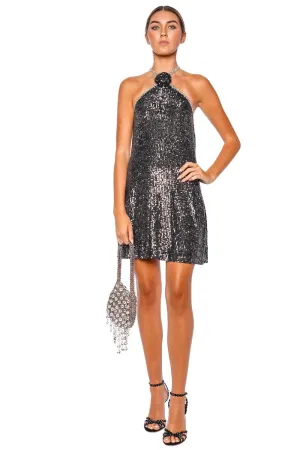 Cécile Gunmetal Sequin Halter Mini Dress