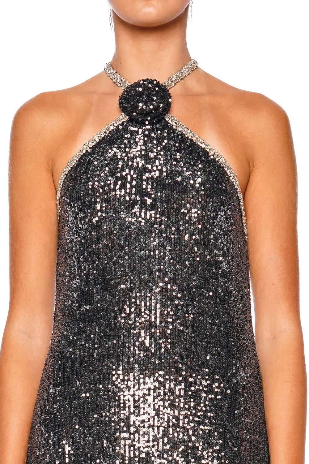 Cécile Gunmetal Sequin Halter Mini Dress