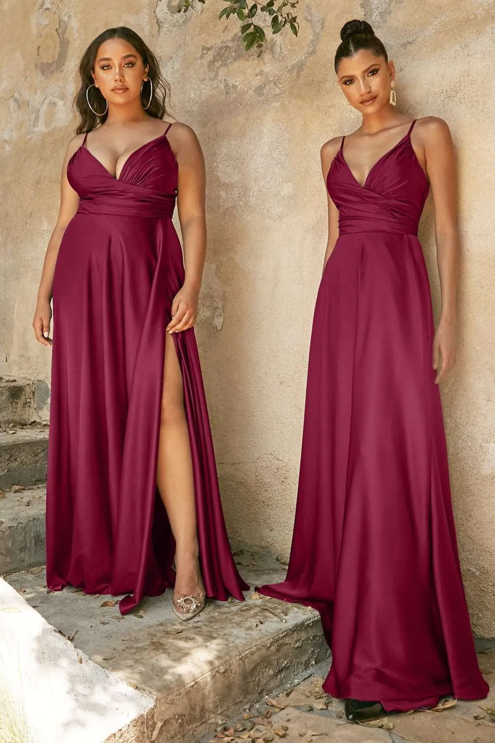 CD 7485 - Satin A-Line Prom Gown with Gathered Sweetheart Neckline & Leg Slit