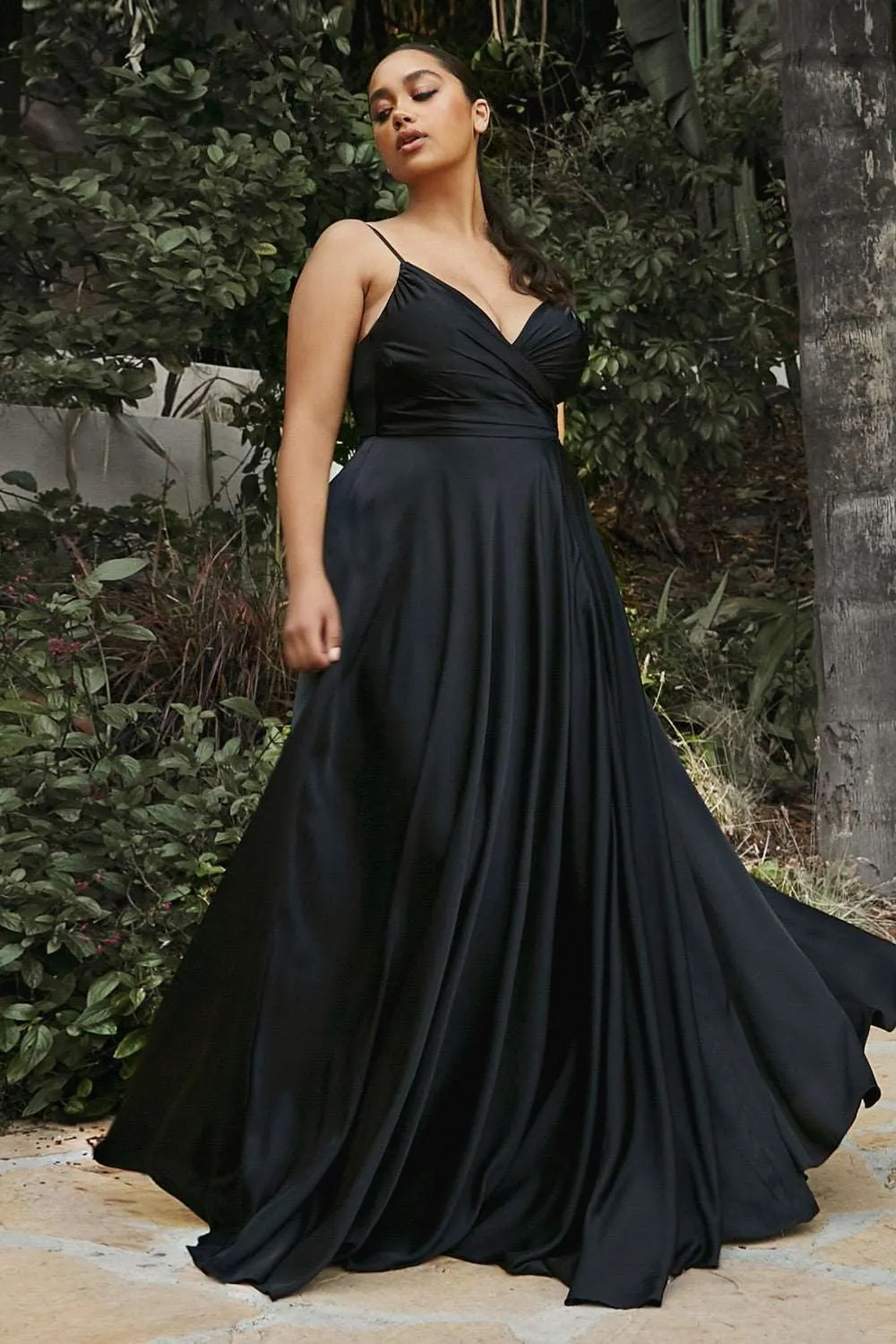 CD 7485 - Satin A-Line Prom Gown with Gathered Sweetheart Neckline & Leg Slit