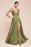 CD 7485 - Satin A-Line Prom Gown with Gathered Sweetheart Neckline & Leg Slit