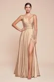 CD 7485 - Satin A-Line Prom Gown with Gathered Sweetheart Neckline & Leg Slit