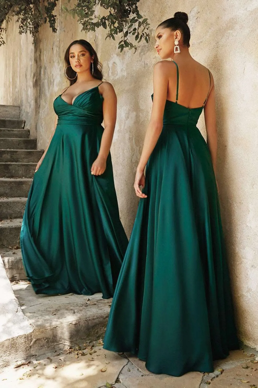 CD 7485 - Satin A-Line Prom Gown with Gathered Sweetheart Neckline & Leg Slit