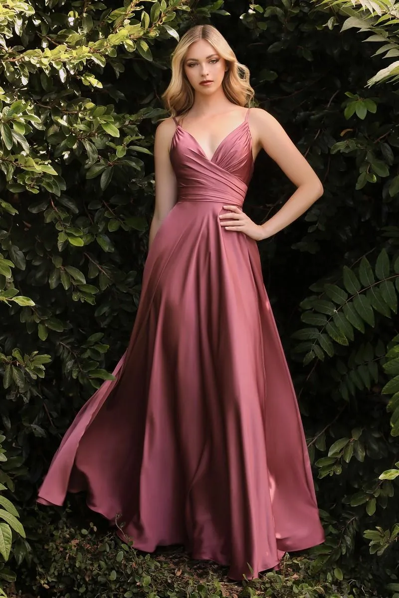 CD 7485C - Satin A-Line Prom Gown with Gathered Sweetheart Neckline & Leg Slit