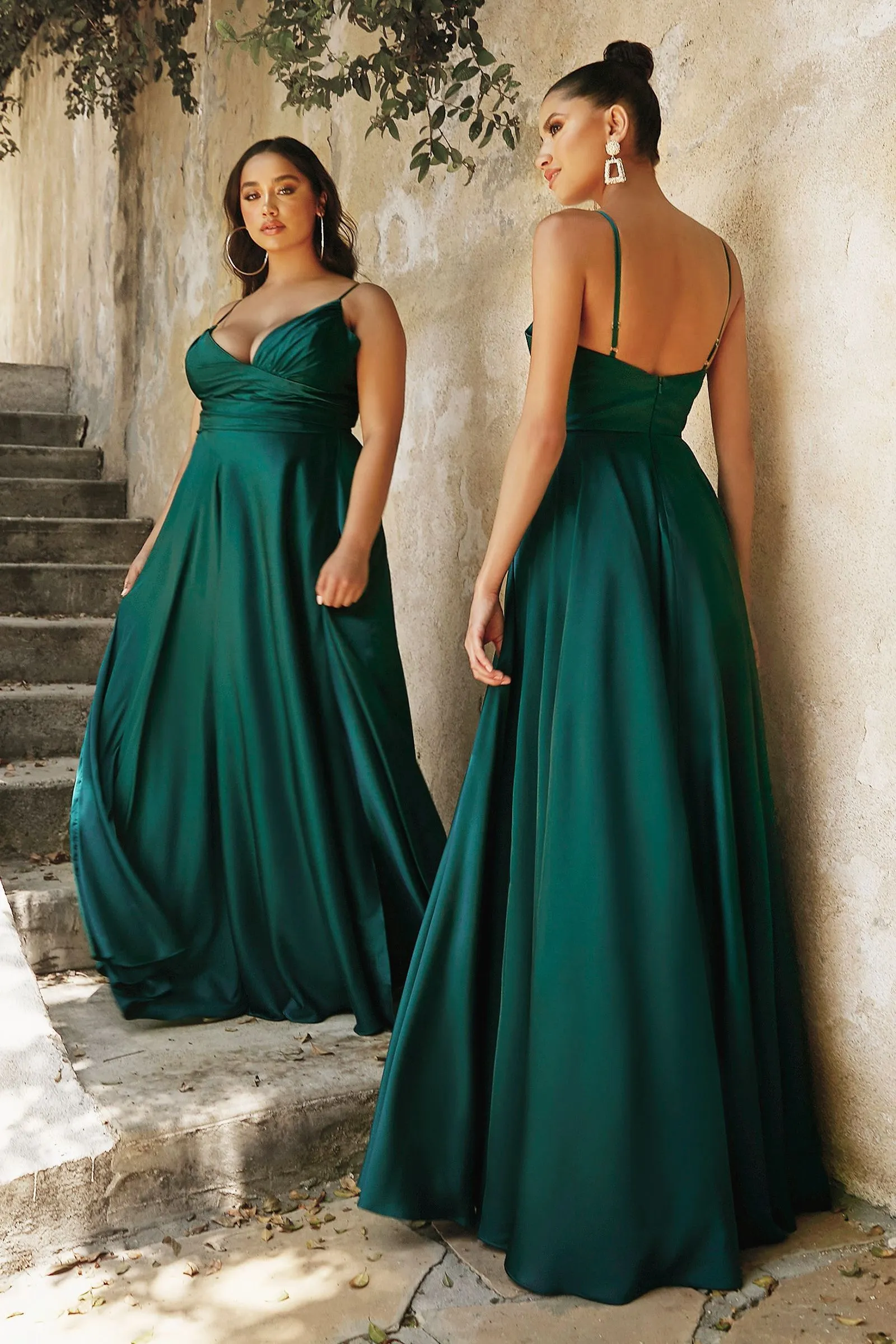 CD 7485C - Satin A-Line Prom Gown with Gathered Sweetheart Neckline & Leg Slit
