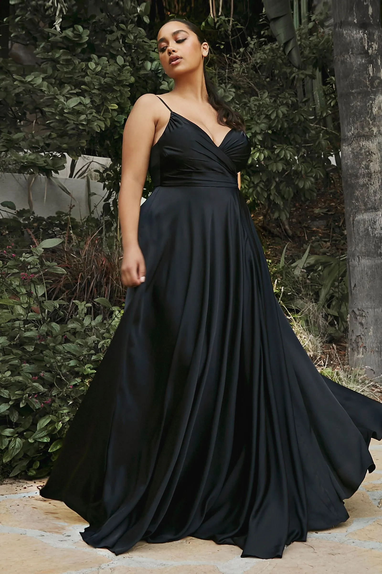 CD 7485C - Satin A-Line Prom Gown with Gathered Sweetheart Neckline & Leg Slit