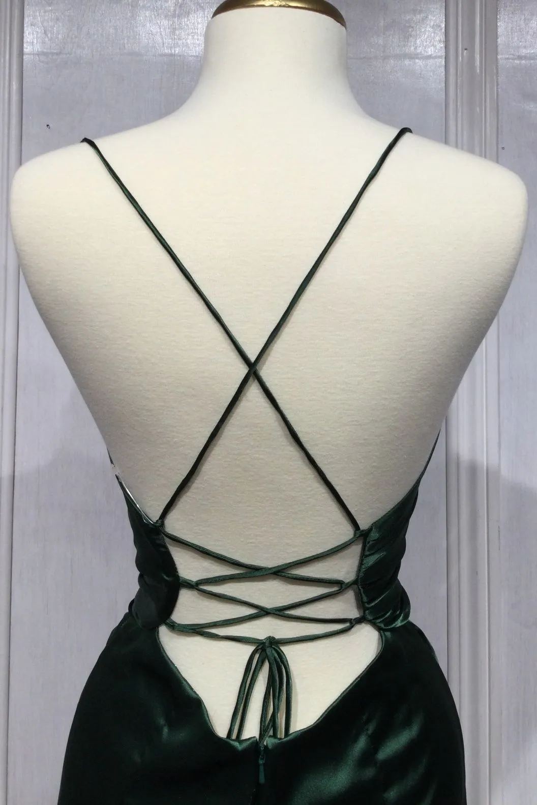 CD BD111 - Satin Fit & Flare Prom Gown with Gathered Waist Leg Slit & Open Lace Up Corset Back