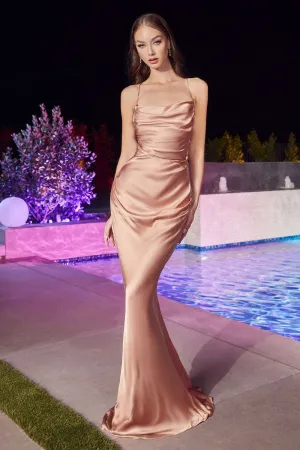 CD BD7044 - Satin Fit & Flare Prom Gown with Boat Neck & Open Lace Up Corset Back