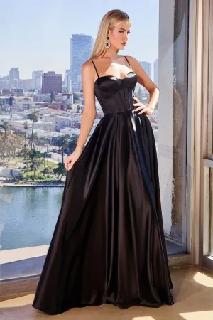 CD CD337 - Satin A-Line Prom Gown with Boned Corset Bodice & Leg Slit