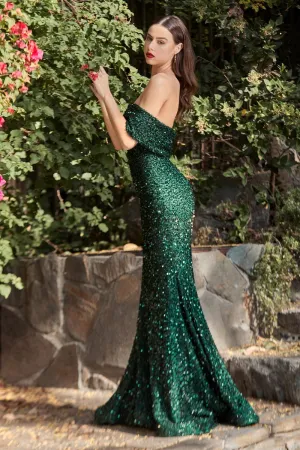 CD CD980 - One Shoulder Full Sequin Fit & Flare Prom Gown