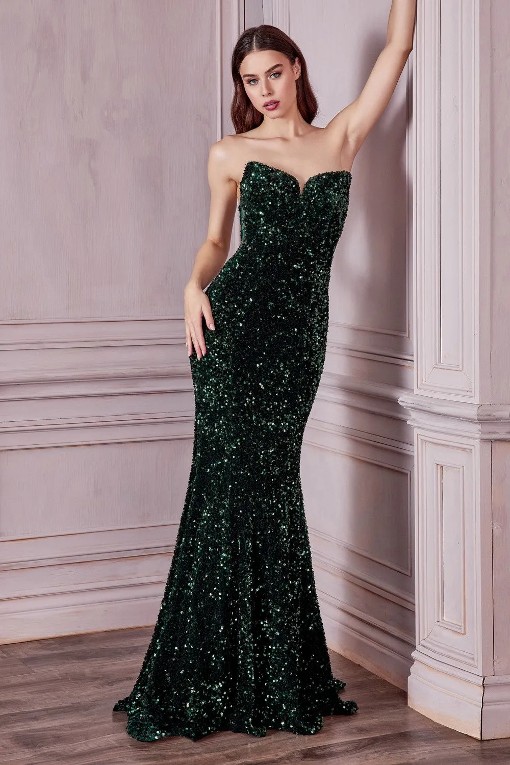 CD CH151 - Strapless Full Sequin Fit & Flare Prom Gown with Sweetheart Neck Sheer Underarms & Lace Up Corset Back