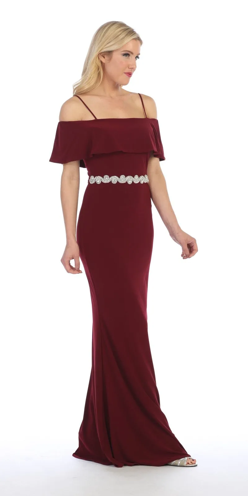 Celavie 6332 Floor Length Column Gown Off Cold Shoulder