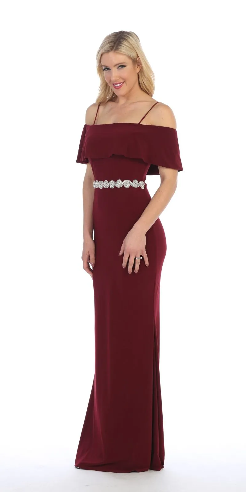 Celavie 6332 Floor Length Column Gown Off Cold Shoulder