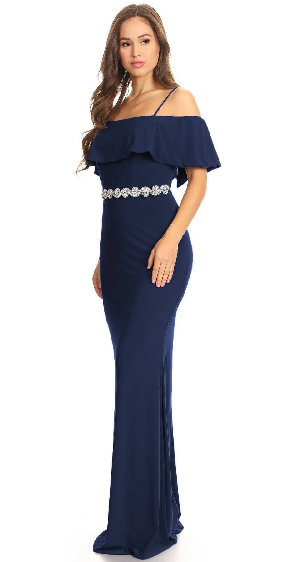 Celavie 6332 Floor Length Column Gown Off Cold Shoulder