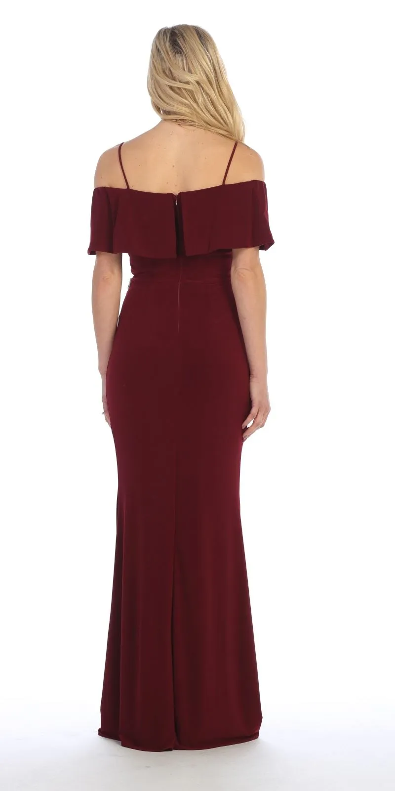 Celavie 6332 Floor Length Column Gown Off Cold Shoulder