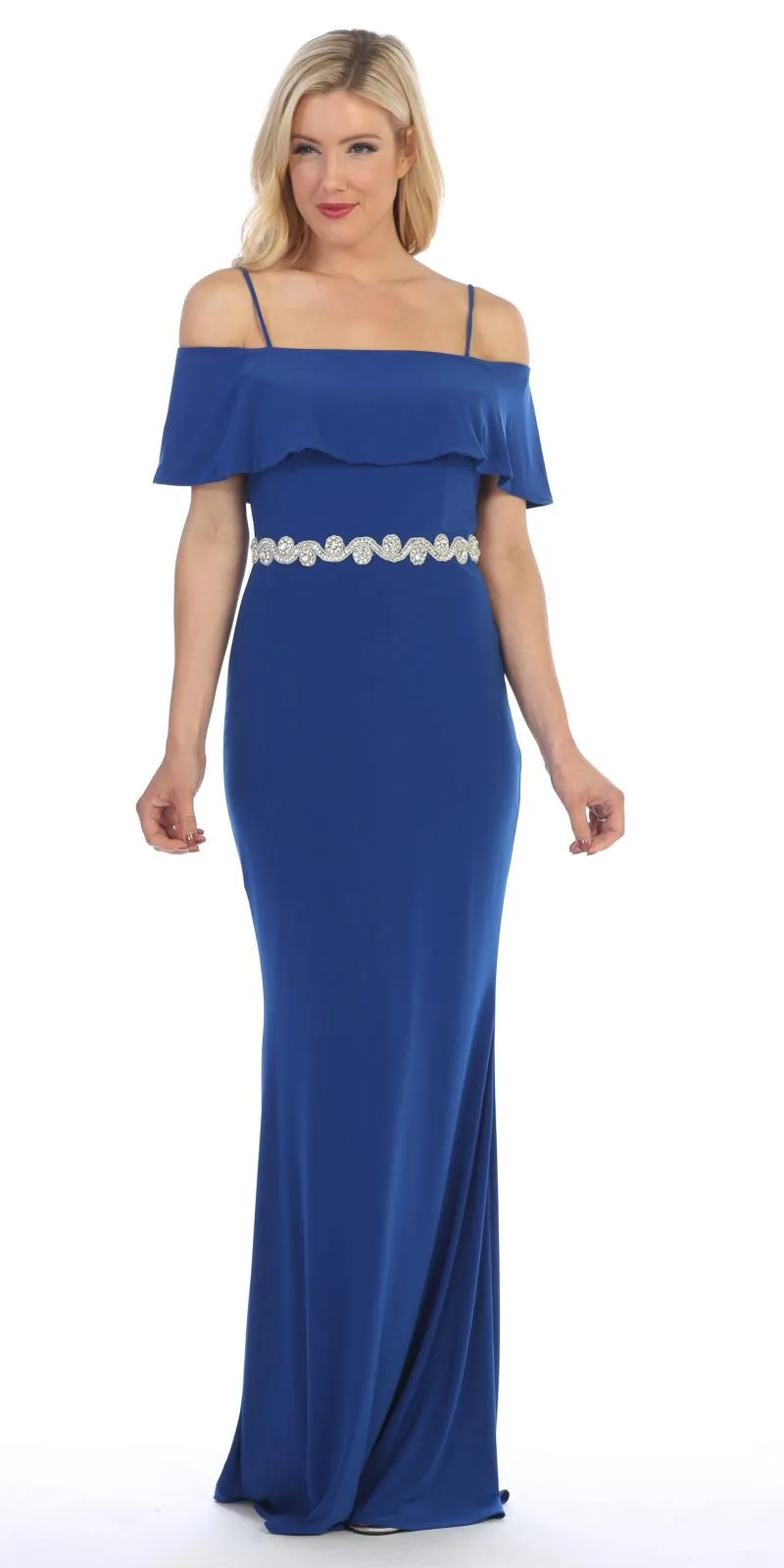 Celavie 6332 Floor Length Column Gown Off Cold Shoulder