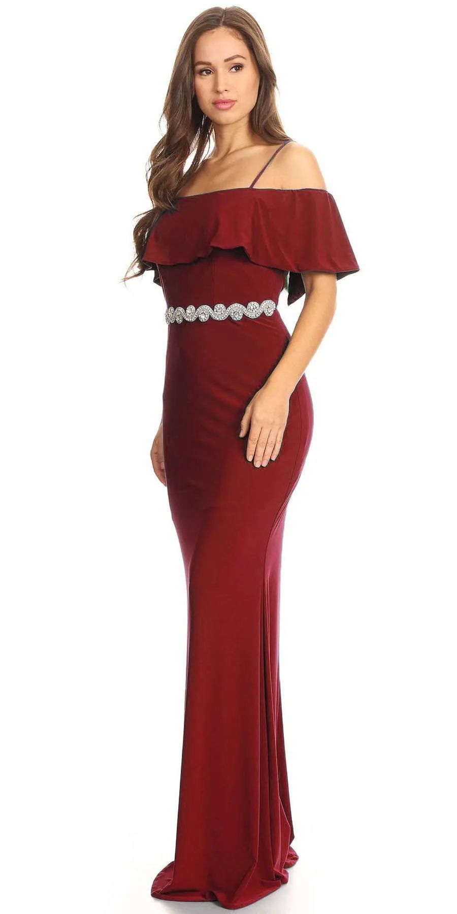 Celavie 6332 Floor Length Column Gown Off Cold Shoulder