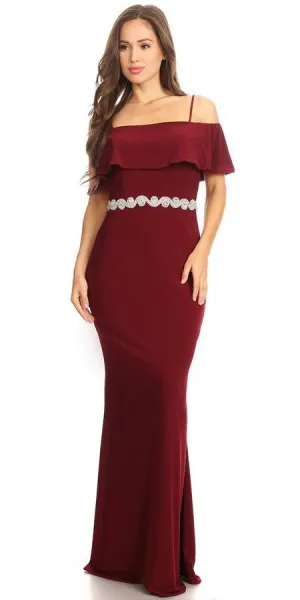 Celavie 6332 Floor Length Column Gown Off Cold Shoulder