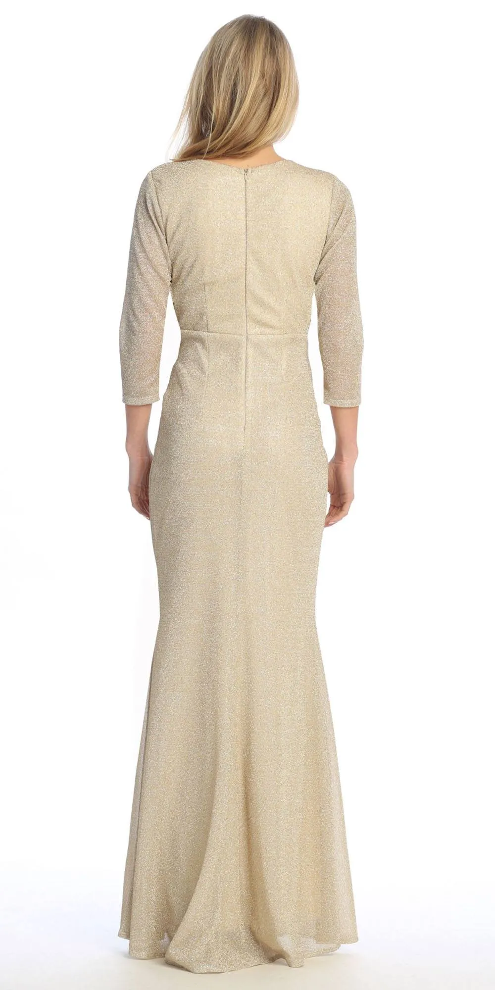 Celavie 6532-L Long Fitted Sheath Glitter Knit Dress V-Neckline