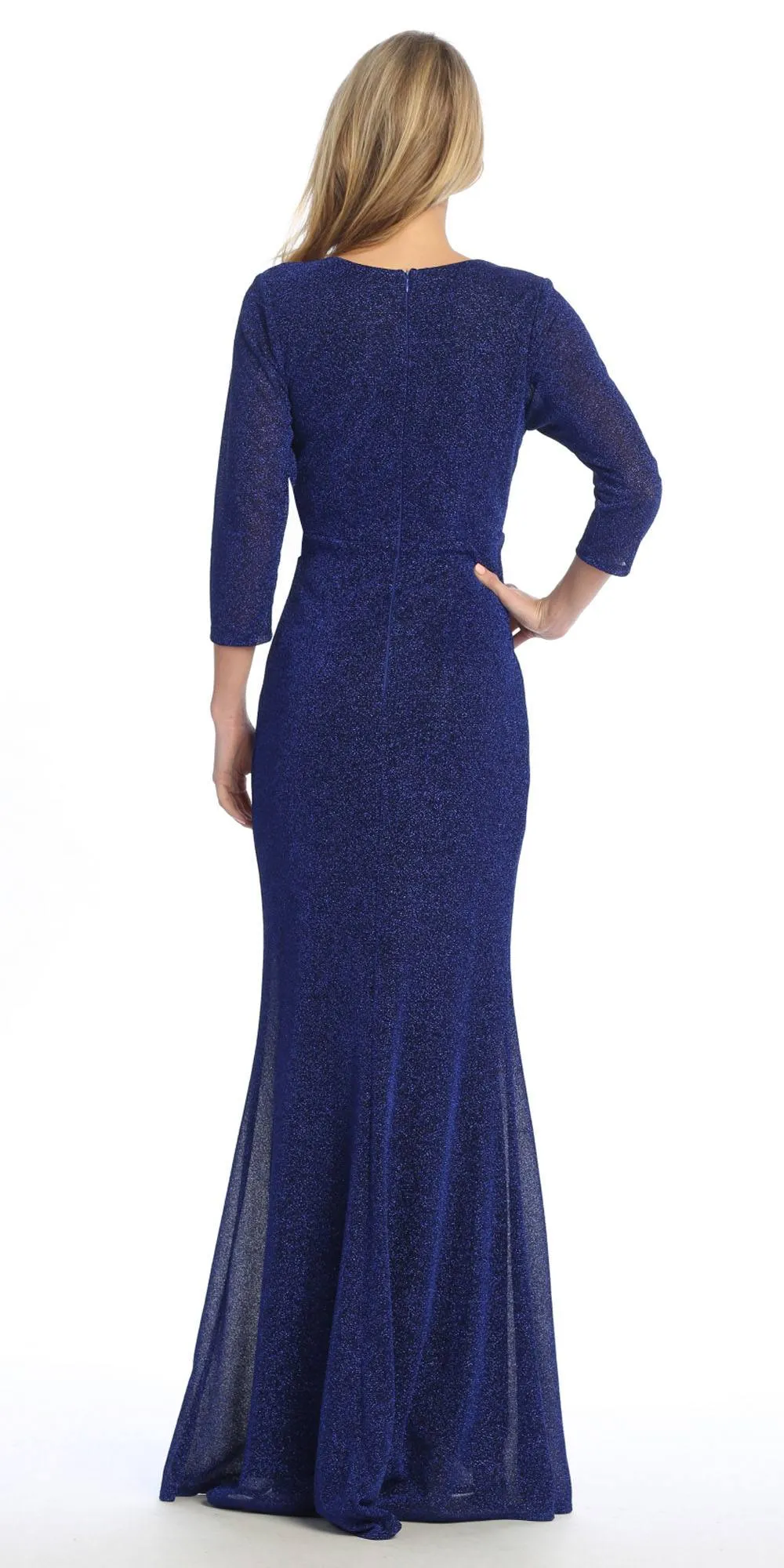 Celavie 6532-L Long Fitted Sheath Glitter Knit Dress V-Neckline