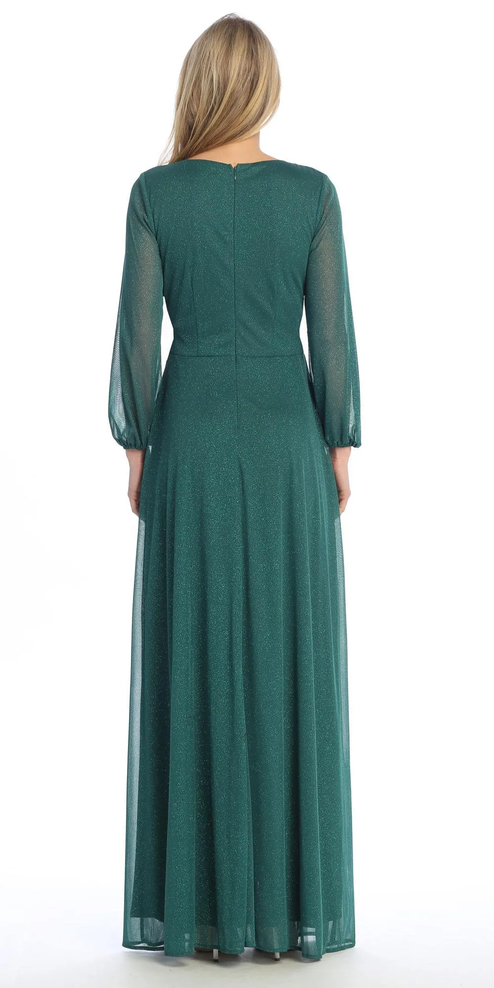 Celavie 6580-L Full-Length Long Sheer Sleeve Semi-Formal Gown