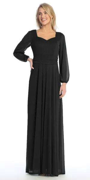 Celavie 6580-L Full-Length Long Sheer Sleeve Semi-Formal Gown