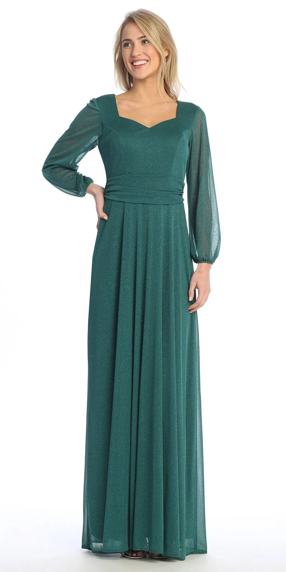 Celavie 6580-L Full-Length Long Sheer Sleeve Semi-Formal Gown