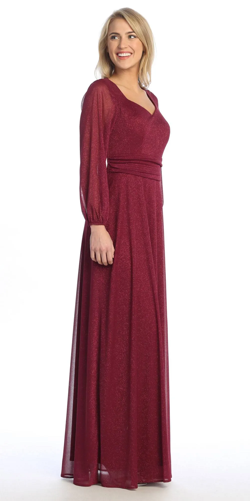 Celavie 6580-L Full-Length Long Sheer Sleeve Semi-Formal Gown