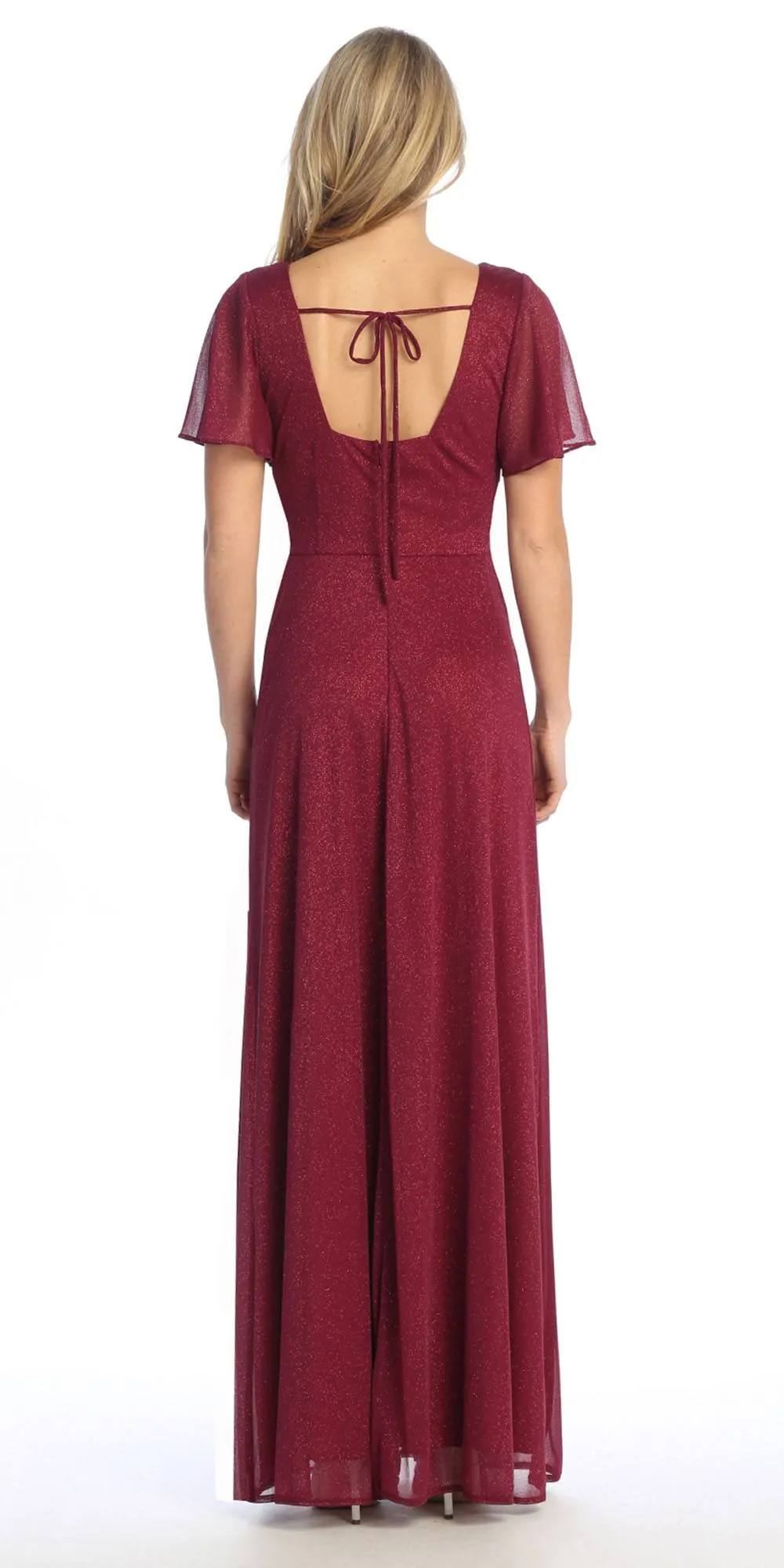 Celavie 6583-L Full Length A-Line Short Sleeve Dress with Slit
