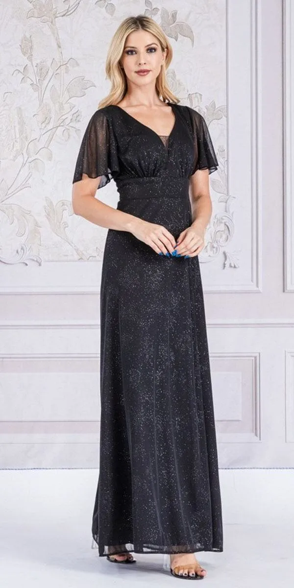 Celavie 6583-L Full Length A-Line Short Sleeve Dress with Slit