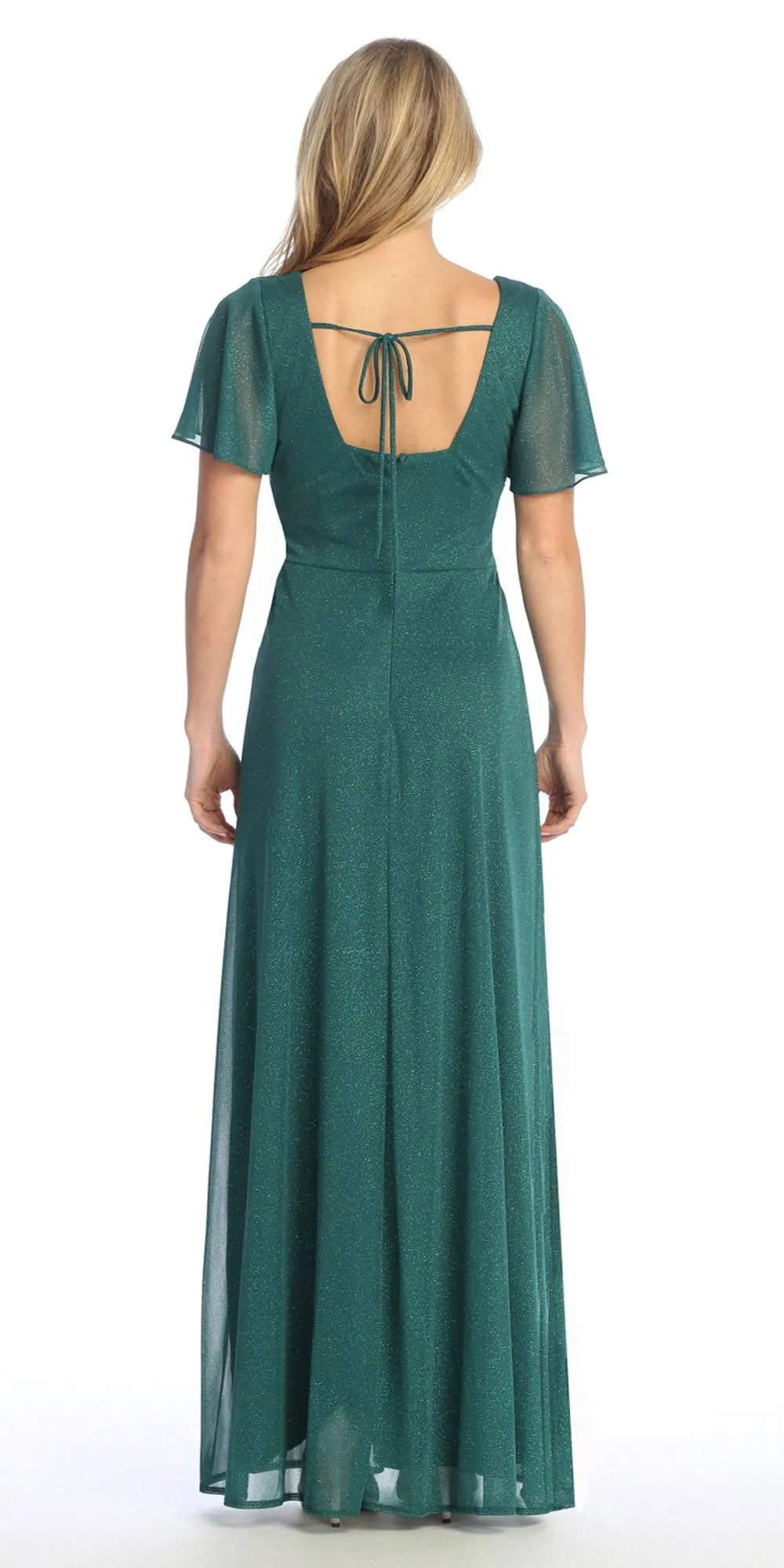 Celavie 6583-L Full Length A-Line Short Sleeve Dress with Slit